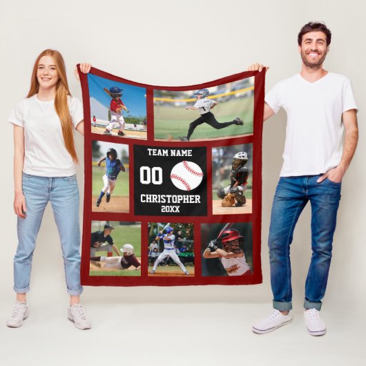 Baseball Photo Collage Fleece Deken (In situ)