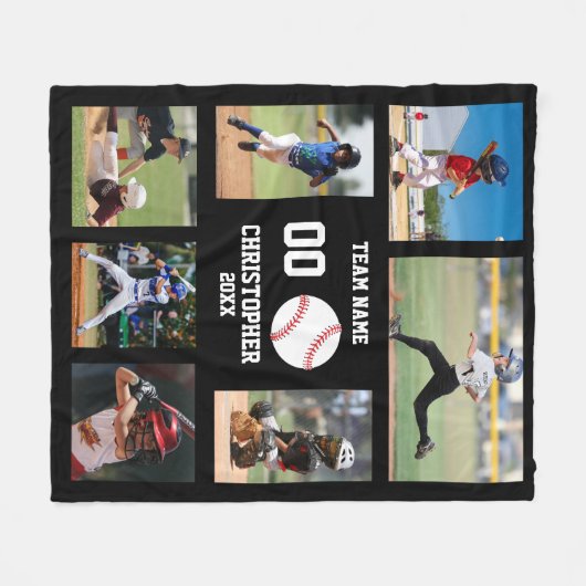 Baseball Photo Collage Fleece Deken (Voorkant (Horizontaal))
