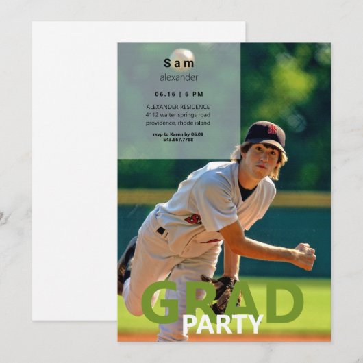 Baseball Photo Graduation Party II Uitnodiging (Voorkant / Achterkant)