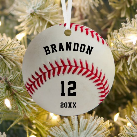 Baseball Photo Red Stitching Personalized Metalen Ornament (Insitu)