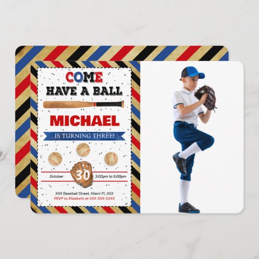 Baseball Photo Uitnodiging (Voorkant / Achterkant)