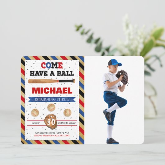 Baseball Photo Uitnodiging (Staand voorkant)