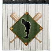 Baseball Pinstripe Logo met Pitcher Douchegordijn (Voorkant)