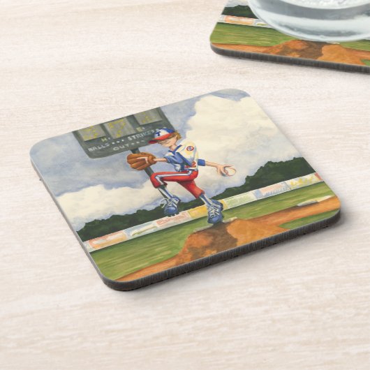 Baseball Pitcher op Mound van Jay Throckmorton Bier Onderzetter (Linkerzijde)