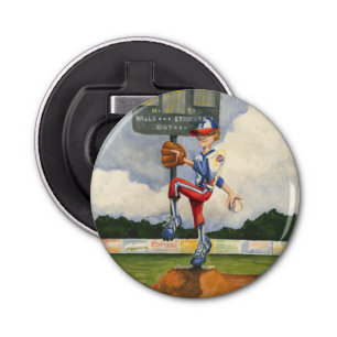 Baseball Pitcher op Mound van Jay Throckmorton Button Flesopener