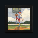 Baseball Pitcher op Mound van Jay Throckmorton Cadeaudoosje<br><div class="desc">Is het een krommel of een schuifregelaar? Wat het ook is, het komt je aan in dit geweldige stuk van Jay Throckmorton. Een honkbalpitcher beveelt de heuvel, opwinden om te leveren werpen aan het bord. Geef dit als geschenk of hang het op je muur en geniet van deze Amerikaanse pastijd!...</div>