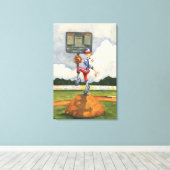 Baseball Pitcher op Mound van Jay Throckmorton Canvas Afdruk (Insitu (Houten vloer))