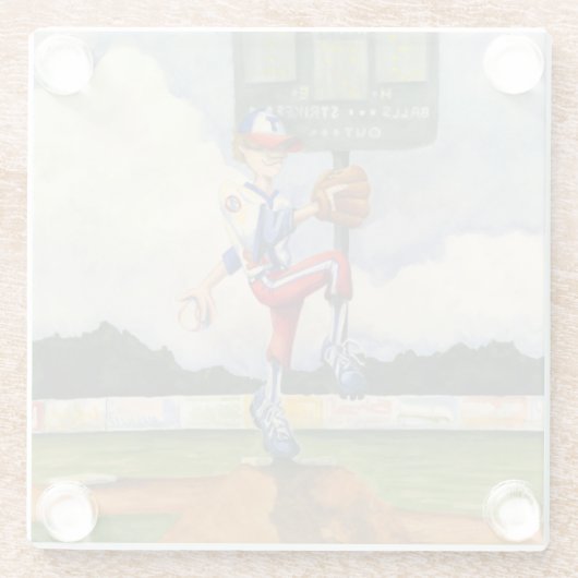 Baseball Pitcher op Mound van Jay Throckmorton Glazen Onderzetter (Achterkant)