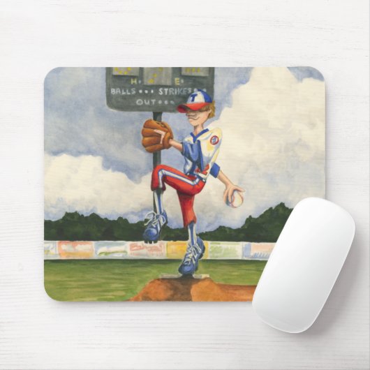 Baseball Pitcher op Mound van Jay Throckmorton Muismat (Met muis)