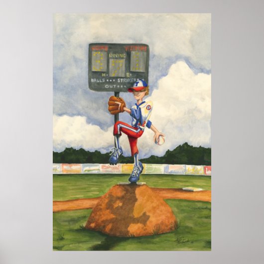 Baseball Pitcher op Mound van Jay Throckmorton Poster (Voorkant)