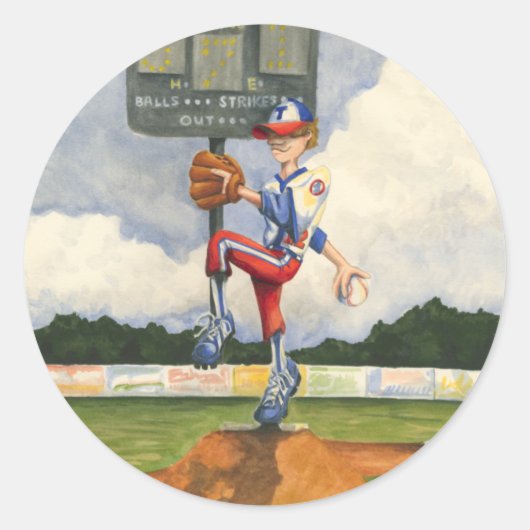 Baseball Pitcher op Mound van Jay Throckmorton Ronde Sticker (Voorkant)