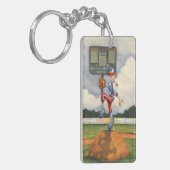 Baseball Pitcher op Mound van Jay Throckmorton Sleutelhanger (Voorkant Links)