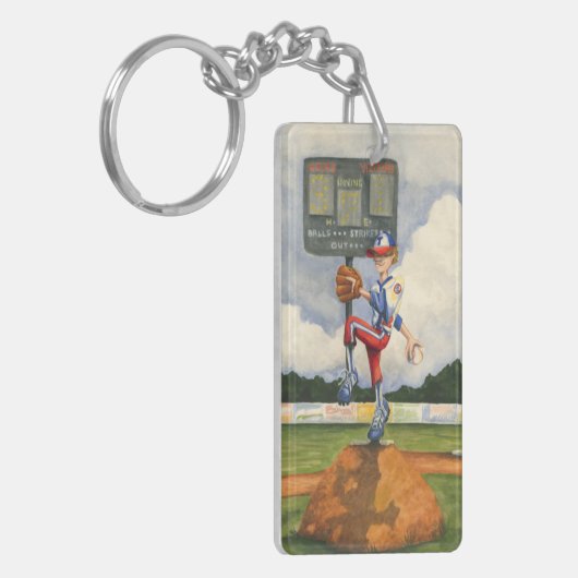 Baseball Pitcher op Mound van Jay Throckmorton Sleutelhanger (Voorkant Links)