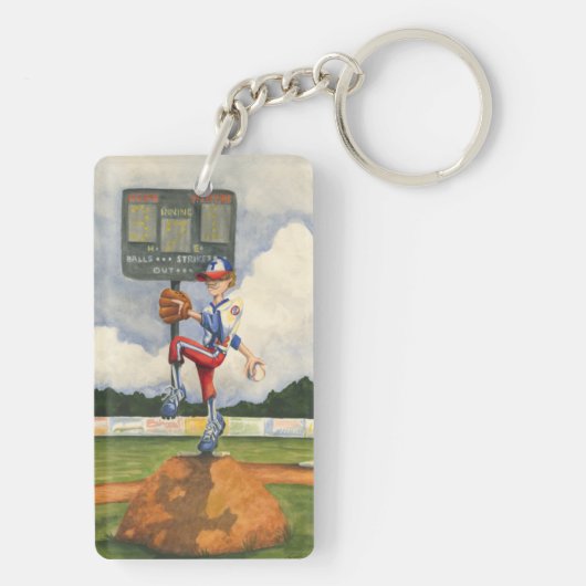 Baseball Pitcher op Mound van Jay Throckmorton Sleutelhanger (achterkant)