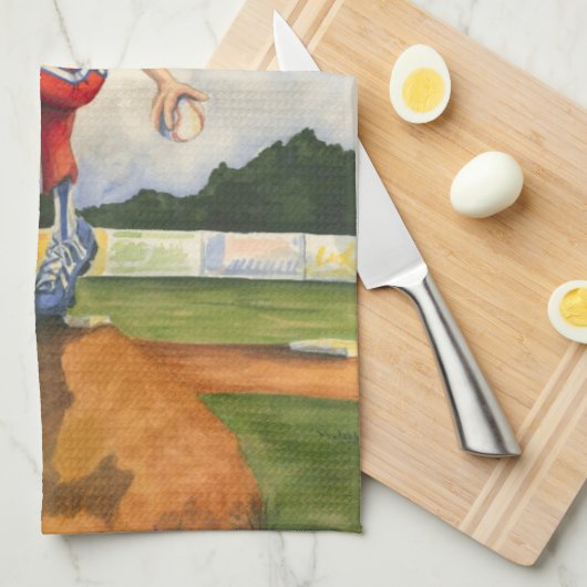 Baseball Pitcher op Mound van Jay Throckmorton Theedoek (Quarter Fold)