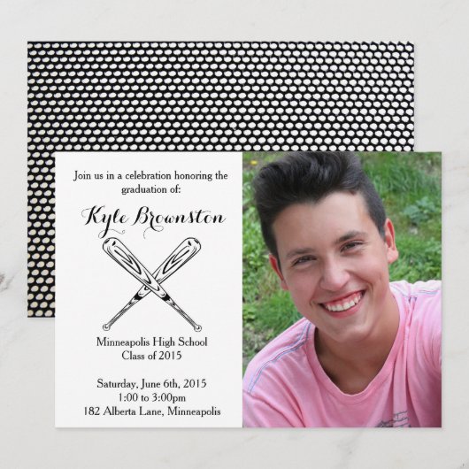 Baseball Player Afstuderen Party Foto Uitnodigen Kaart (Voorkant / Achterkant)