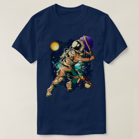 Baseball Player Astronaut Outer Space UFO Planets T-shirt (Design voorkant)