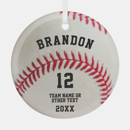 Baseball Player Ball Red Stitching Persoonlijk Glas Ornament (Voorkant)