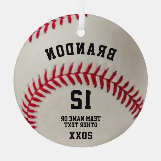 Baseball Player Ball Red Stitching Persoonlijk Glas Ornament (Achterkant)