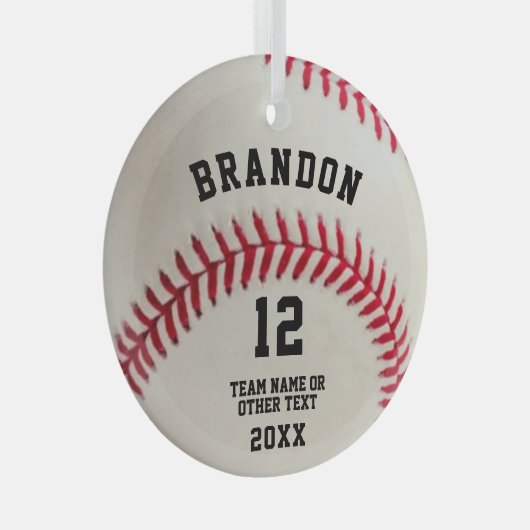 Baseball Player Ball Red Stitching Persoonlijk Glas Ornament (Voorkant Rechts)