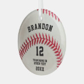 Baseball Player Ball Red Stitching Persoonlijk Glas Ornament (Voorkant links)