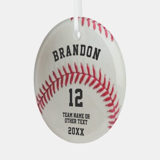 Baseball Player Ball Red Stitching Persoonlijk Glas Ornament (Voorkant links)