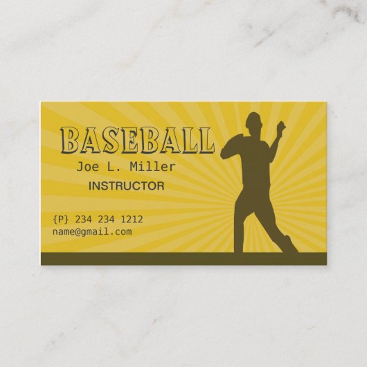 Baseball Player, Baseball coach, School Basiball Visitekaartje (Voorkant)