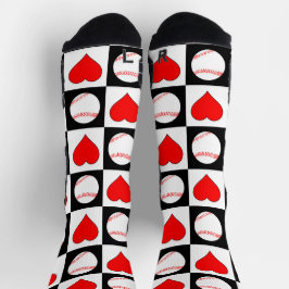 Baseball Player Baseball & Hearts Pattern Sports Sokken