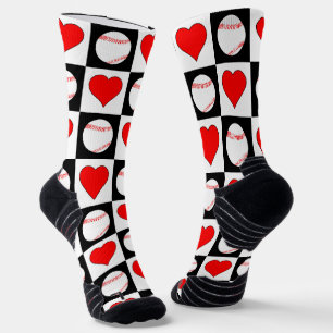 Baseball Player Baseball & Hearts Pattern Sports Sokken