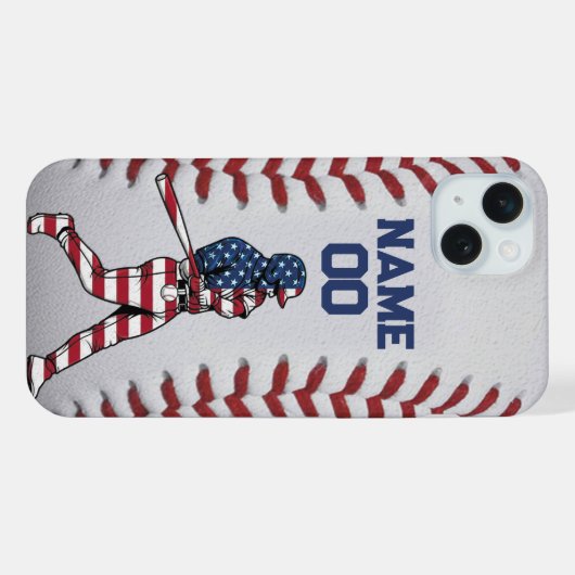 Baseball player Batter with Customizable Number iPhone Hoesje (Achterkant horizontaal)