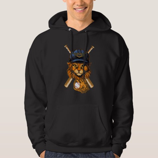 Baseball Player Cat Kitten Pitcher Batter Catcher  Hoodie (Voorkant)