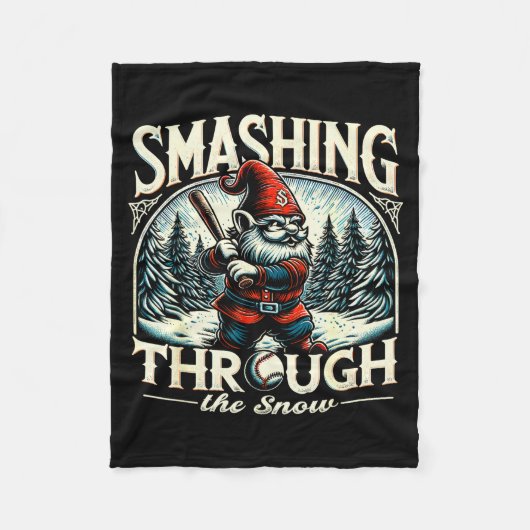 Baseball Player Christmas Gnome, Smashing Through Fleece Deken (Voorkant)