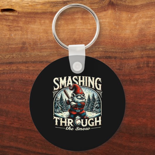 Baseball Player Christmas Gnome, Smashing Through Sleutelhanger (Voorkant)