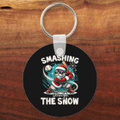 Baseball Player Christmas Santa, Smashing Through Sleutelhanger (Voorkant)