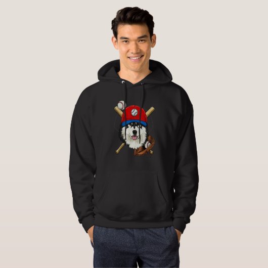 Baseball Player Coaches Alaskan Malamute Dog Pitch Hoodie (Voorkant volledig)