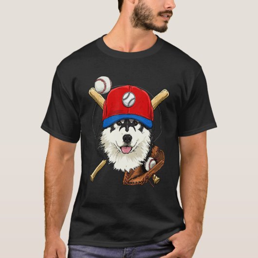 Baseball Player Coaches Alaskan Malamute Dog Pitch T-shirt (Voorkant)