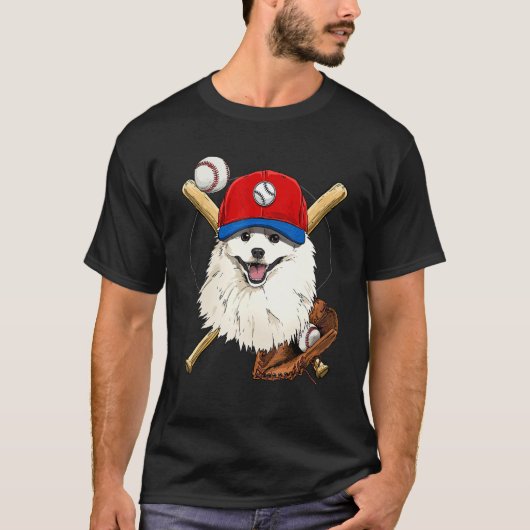 Baseball Player Coaches American Eskimo Pitcher Ca T-shirt (Voorkant)