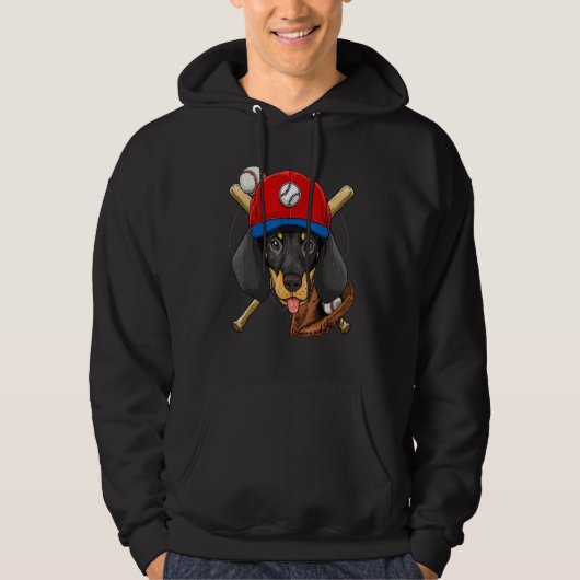 Baseball Player Coaches Dachshund Weiner Dog Pitch Hoodie (Voorkant)