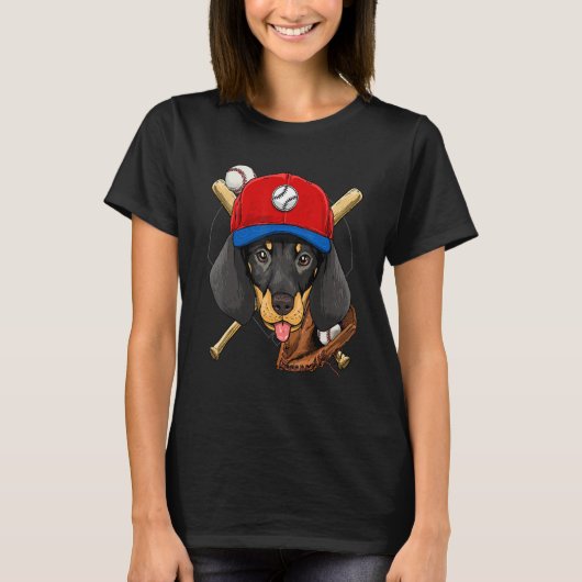 Baseball Player Coaches Dachshund Weiner Dog Pitch T-shirt (Voorkant)
