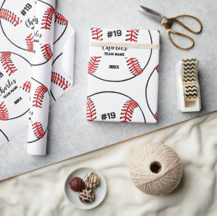 Baseball Player Custom Naam Nummer & Team Cadeaupapier