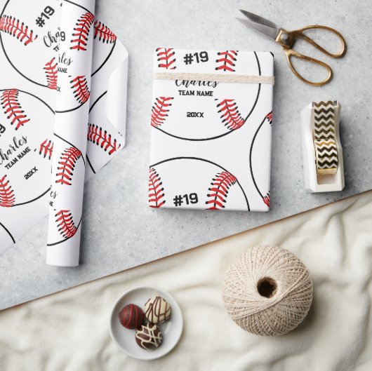Baseball Player Custom Naam Nummer & Team Cadeaupapier (Crafts)