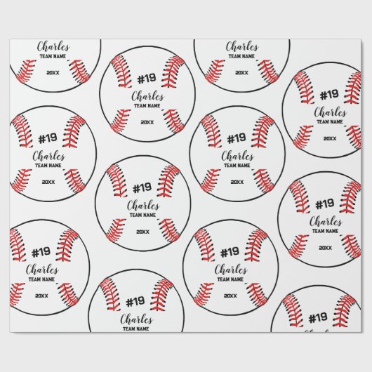 Baseball Player Custom Naam Nummer & Team Cadeaupapier (Vlak)