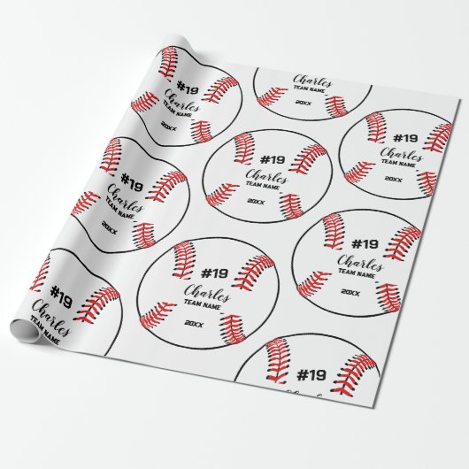 Baseball Player Custom Naam Nummer & Team Cadeaupapier (Uitgerold)
