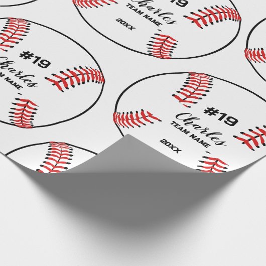 Baseball Player Custom Naam Nummer & Team Cadeaupapier (Hoek)