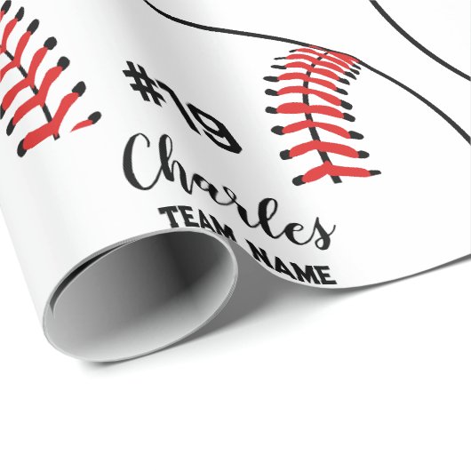 Baseball Player Custom Naam Nummer & Team Cadeaupapier (Rol Hoek)