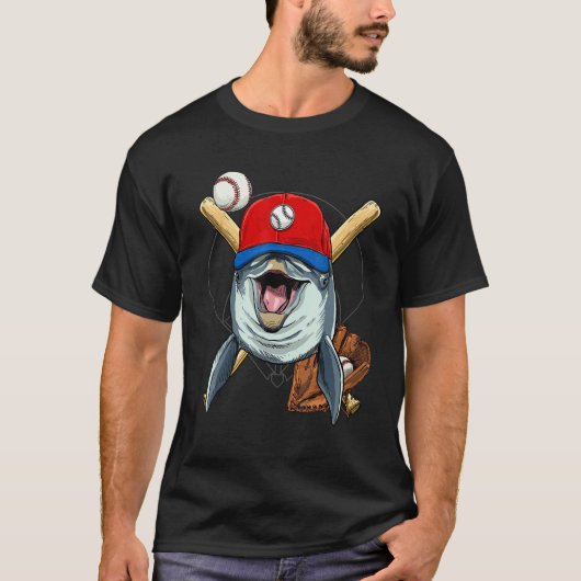 Baseball Player Dolphin Whale Pitcher Catcher Base T-shirt (Voorkant)