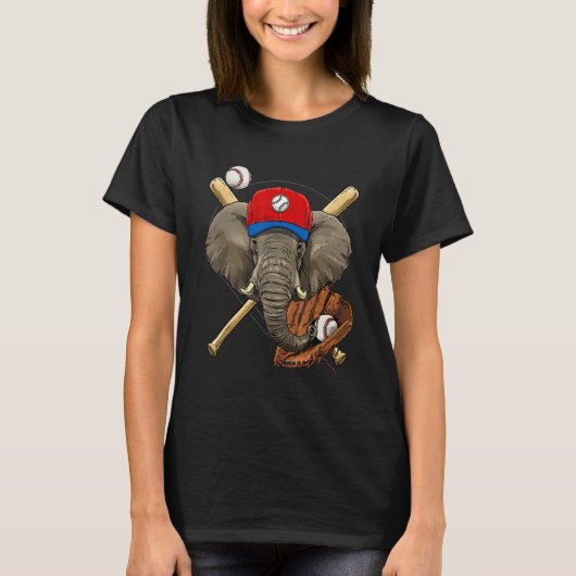 Baseball Player Elephant Pitcher Catcher Baseball  T-shirt (Voorkant)