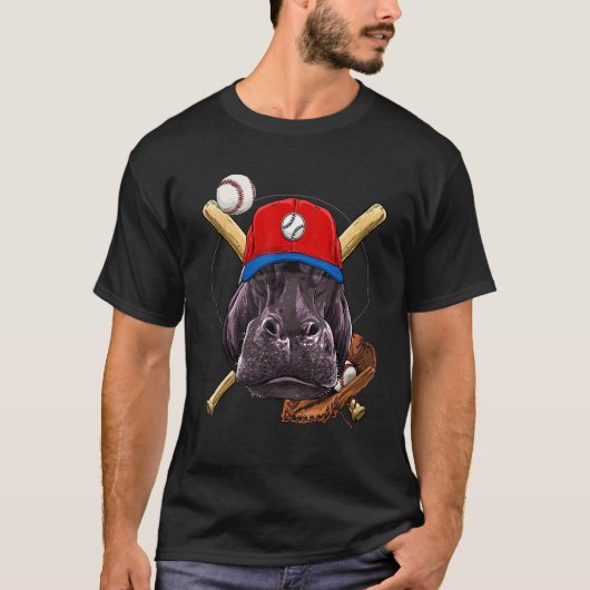 Baseball Player Hippopotamus Pitcher Catcher Baseb T-shirt (Voorkant)