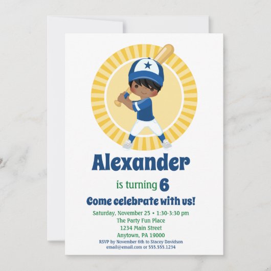 Baseball Player Hispanic Boys Birthday Uitnodiging (Voorkant)