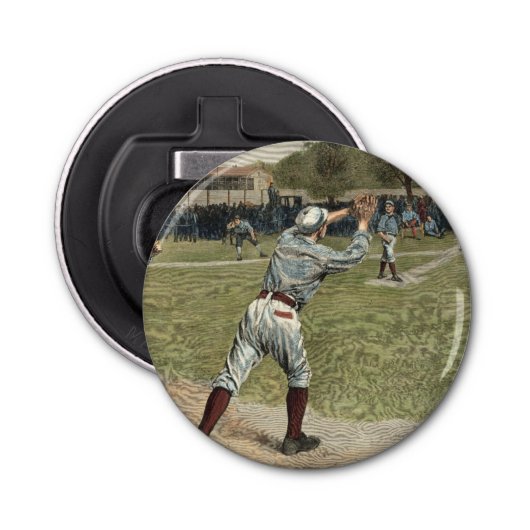 Baseball Player is op de tweede basis uitgevallen Button Flesopener (Voorkant)